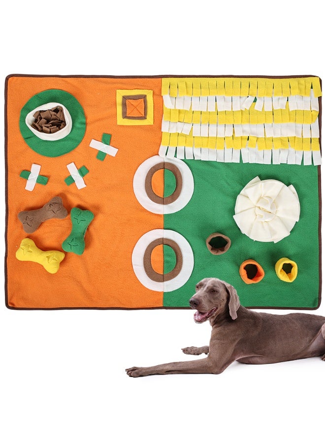 سجادة شم تفاعلية للكلاب 98×71 سم، مخمل هزاز برتقالي وأخضر، لعبة تدريب على التغذية البطيئة مع جيوب لإخفاء الطعام، قاعدة مانعة للانزلاق، قابلة للغسل في الغسالة - Image 5